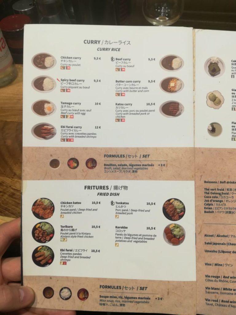 Menu ristorante giapponese Kintaro a parigi