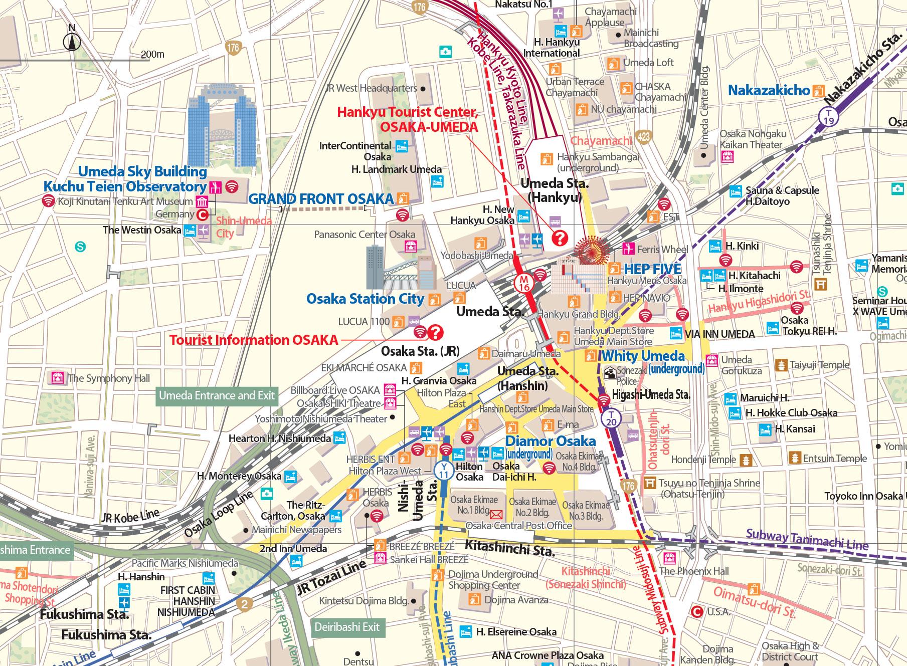 mapa zona umeda shopping osaka